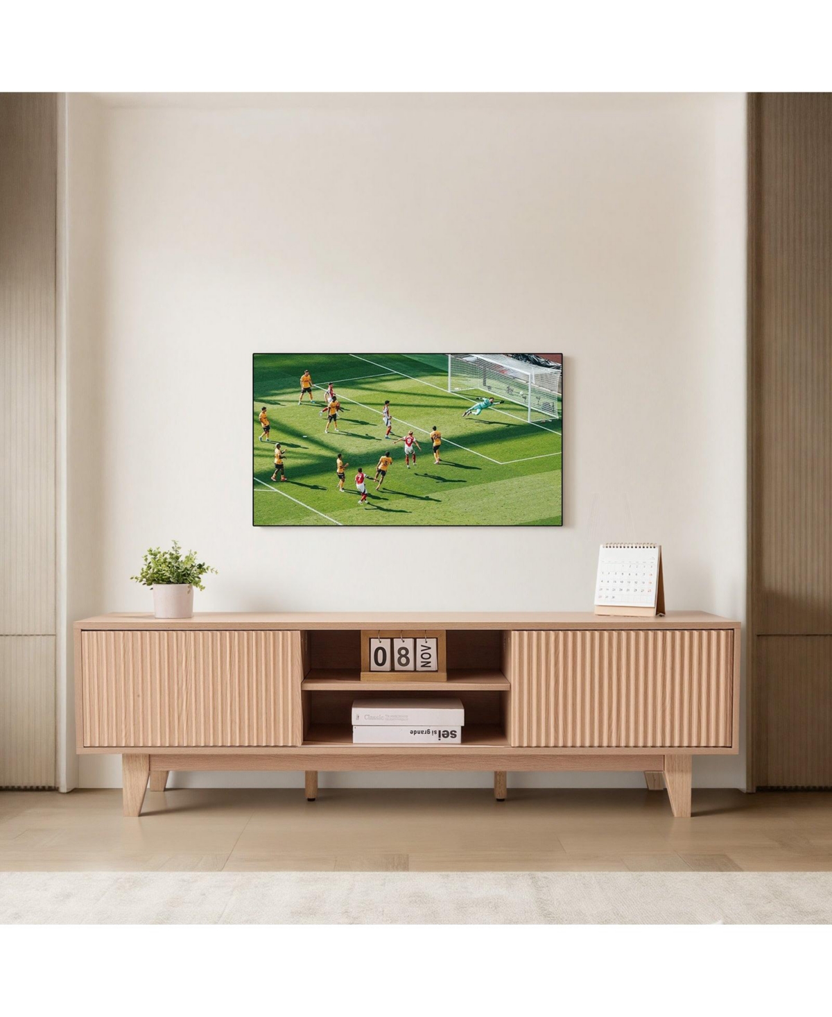 Slickblue Tv Media Console Table for TVs up to 59 Inch with Adjustable Open Shelves and Sliding Door