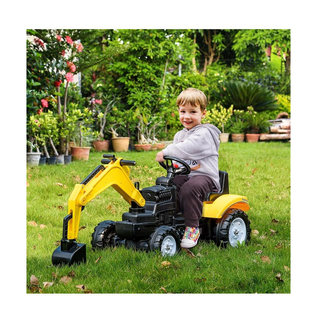 Sevorley Toddler Foot-To-Floor Ride-On Excavator with Working Bucket and Horn, 42.25"L x 16.5"W x 28"H, Ages 6+