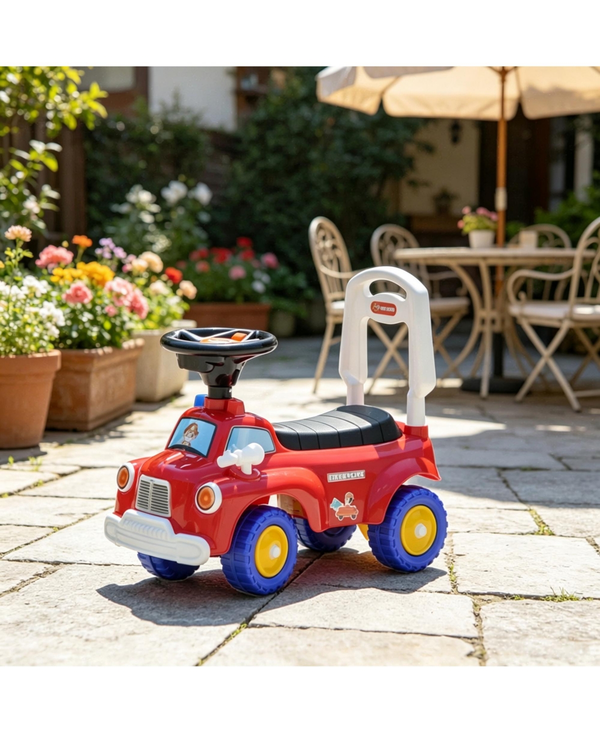 Sevorley Toddler Foot-to-Floor Fire Truck Ride-On with Horn, Music and Storage, Ages 18-36 Months