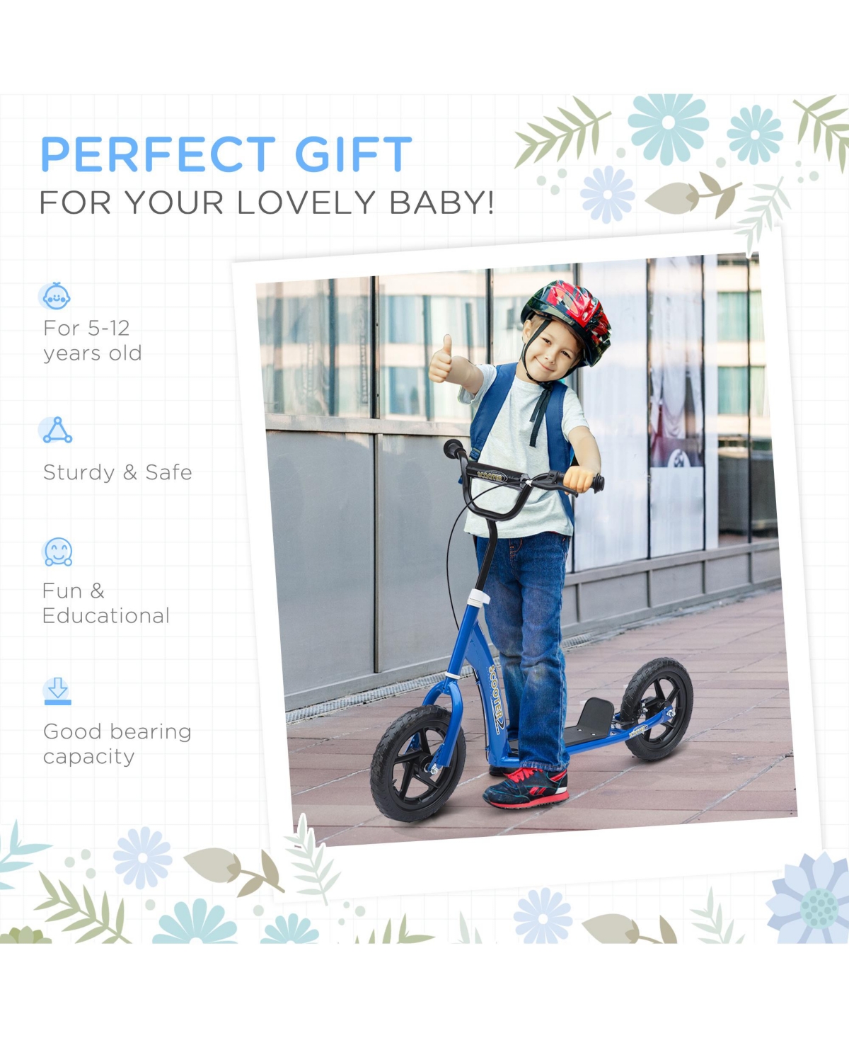 Sevorley Kids Kick Scooter with Adjustable Handlebar, All-Terrain Tires and Non-Slip Deck, Ages 5-12