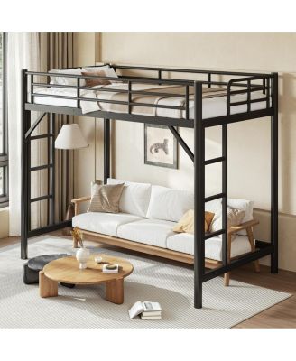 Twin XL Metal Loft Bed with Ladder and Guardrails