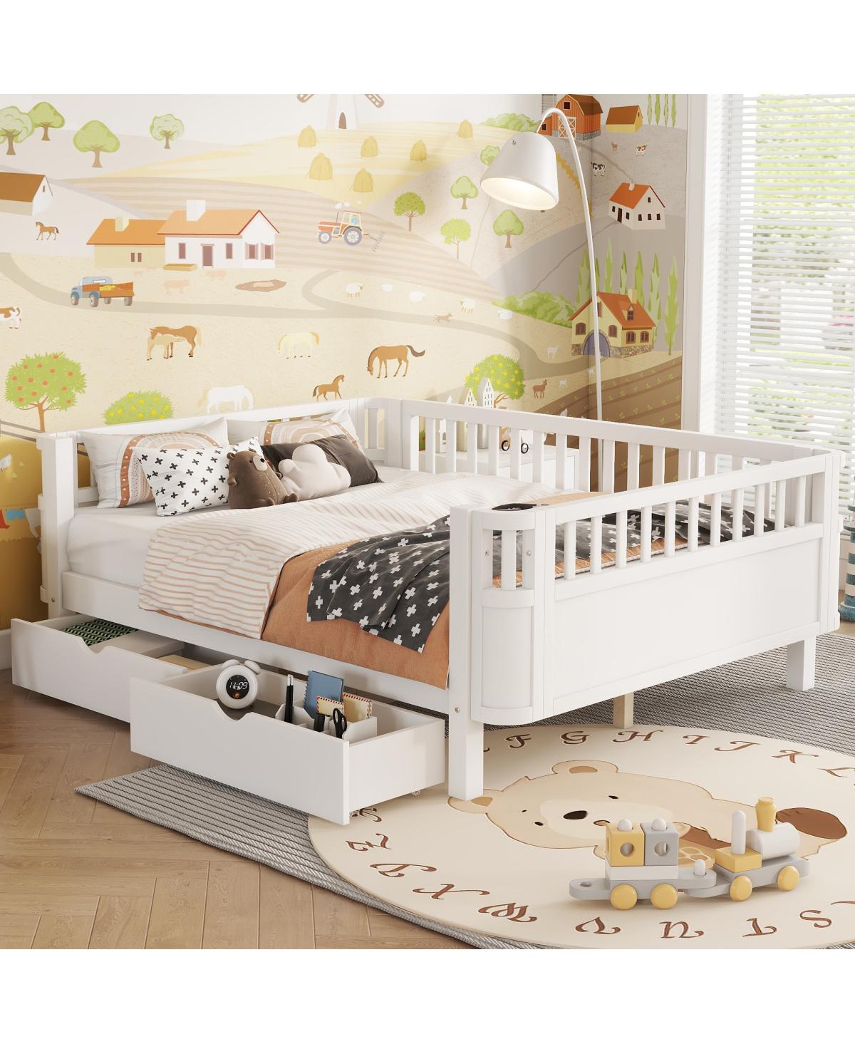 Streamdale Furniture Full Size Wood Platform Bed with Rails for Kids