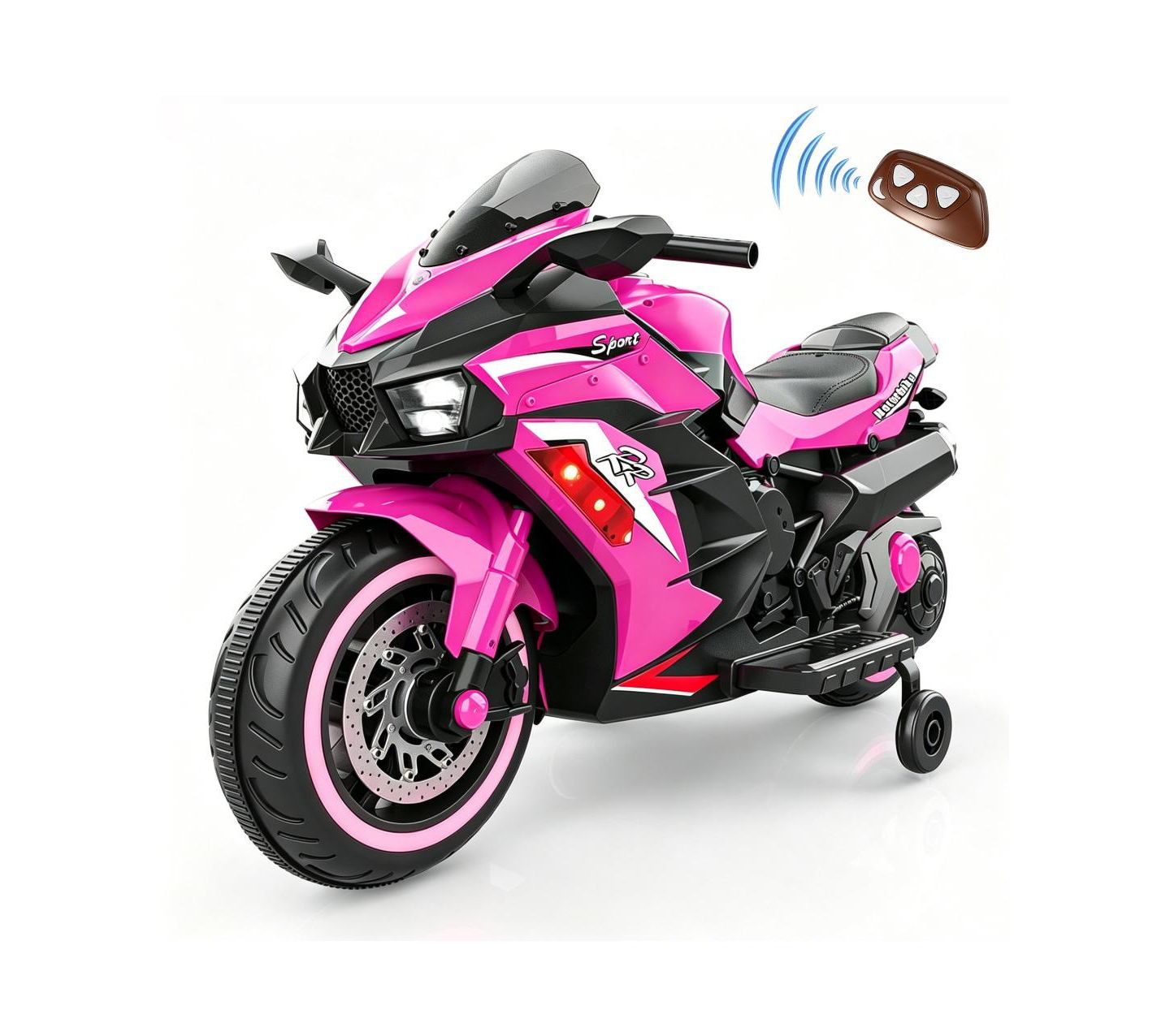 Детская игрушка SEVORLEY 12V Kids Electric Ride-On Motorcycle with Music, Training Wheels, Rechargeable, Ages 3-6, цвет: Розовый — фото 1