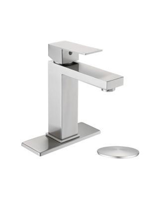 Single Handle Bathroom Sink Faucet, Stainless Steel Square Vanity Faucet with Drain Assembly and Deck Plate