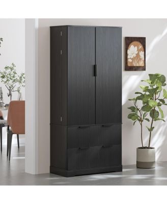  72" Fluted Kitchen Pantry Cabinet with 2 Drawers and Spice Rack
