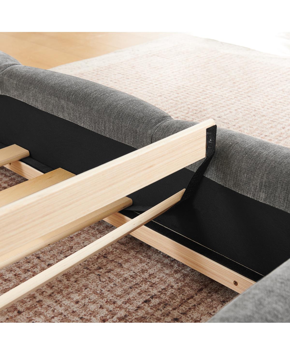 Streamdale Furniture Queen Chenille Upholstered Platform Bed Frame, Curved Headboard