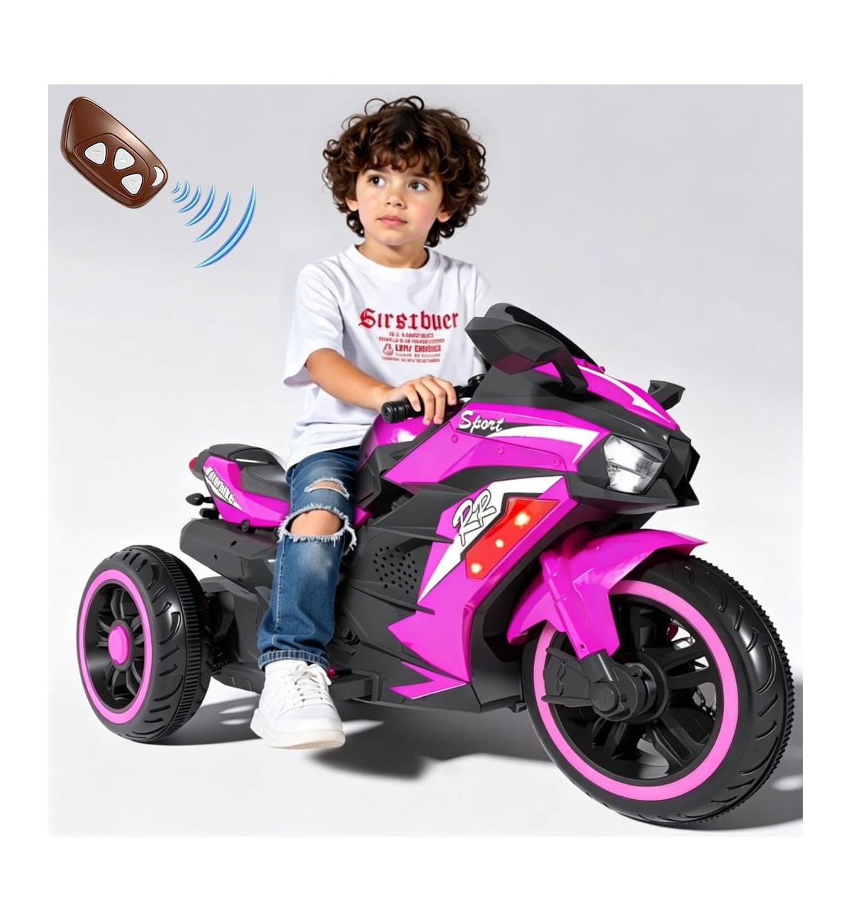 Sevorley 12V Kids Electric Ride-On Motorcycle with Led Lights and Music, Ages 3-6 - Multicolor