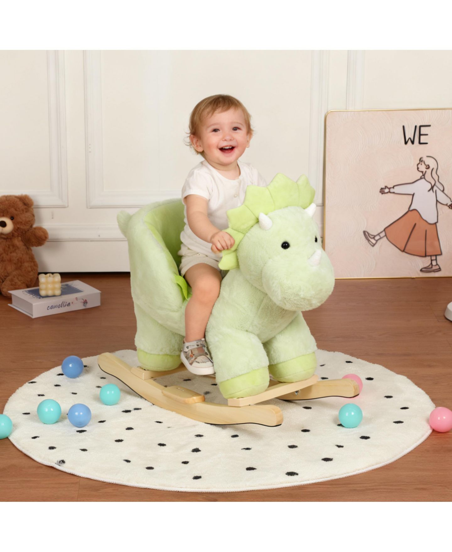 Детская мягкая игрушка SEVORLEY Plush Dinosaur Rocking Ride-On Toy, Ages 1-3, цвет: Зелёный — фото 8