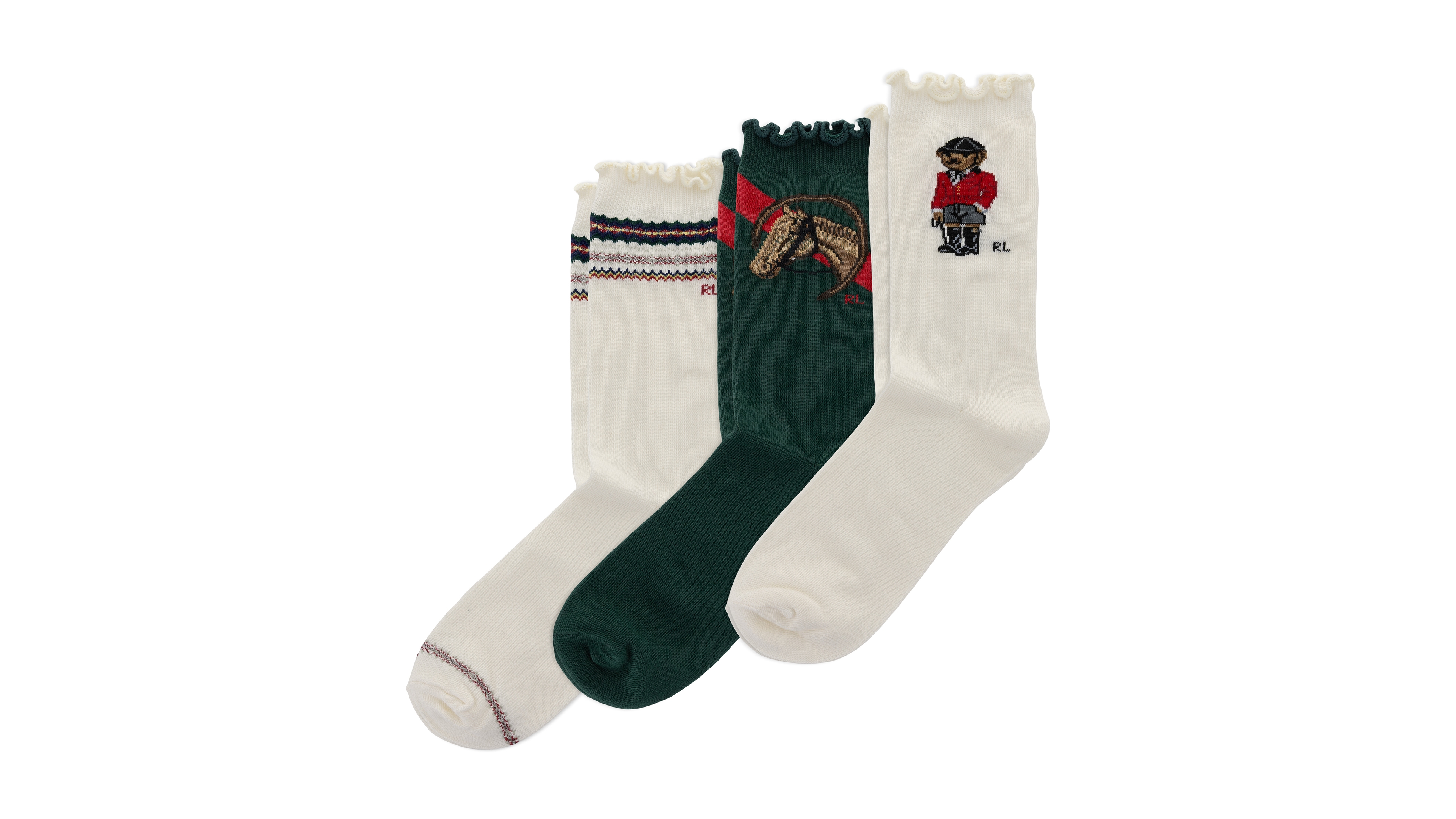 Polo Ralph Lauren Girls' 4-11 Equestrian Bear Socks, 3-Pack