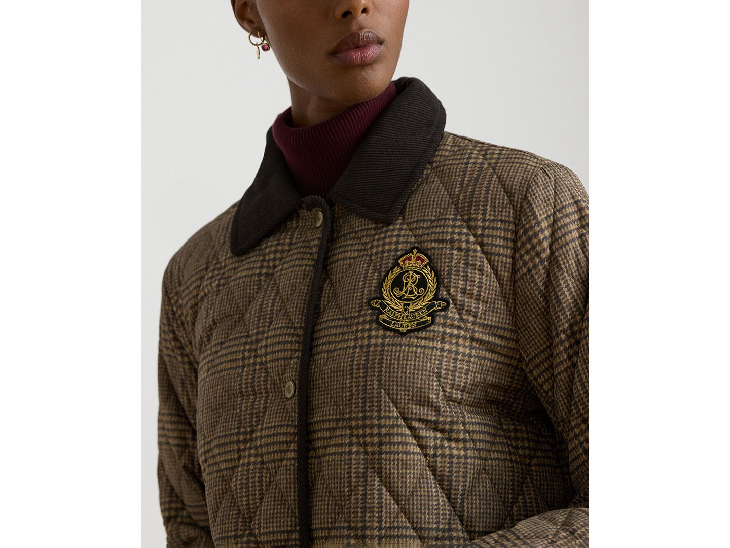 Женская куртка Lauren Ralph Lauren Quilted Glen Plaid Print Lightweight, цвет: Ореховый клетчатый — фото 4