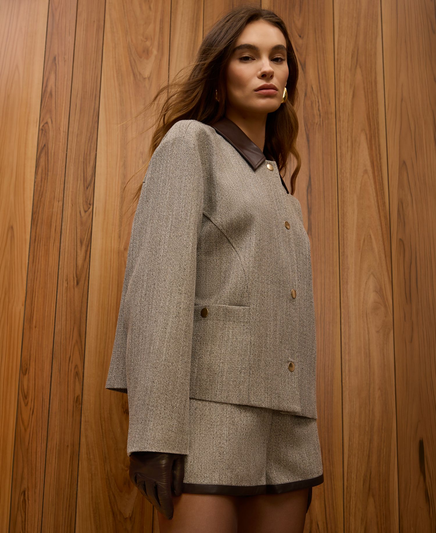 Women's Speckled Herringbone Cropped Jacket