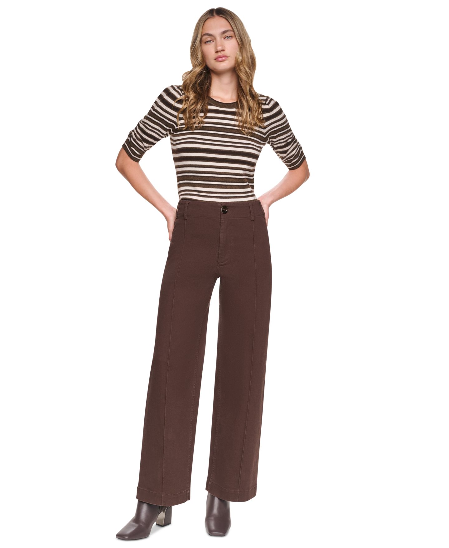 Женские джинсы DKNY Jeans Petite с высокой посадкой, широкие, цвет: Тёмно-коричневый — фото 2