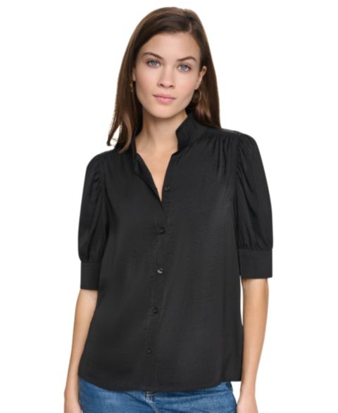Женская рубашка DKNY Jeans Petite Puff-Sleeve Button-Front, цвет: Чёрный