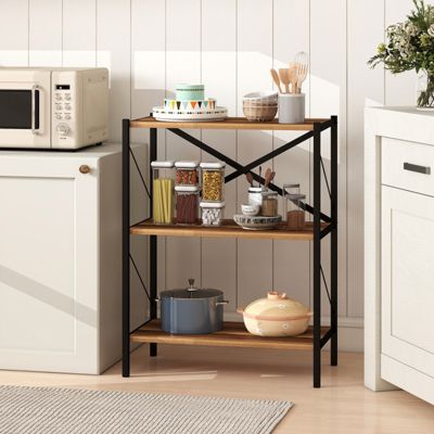 3-Tier Open Bookshelf with Heavy-Duty X-Braced Metal Frame