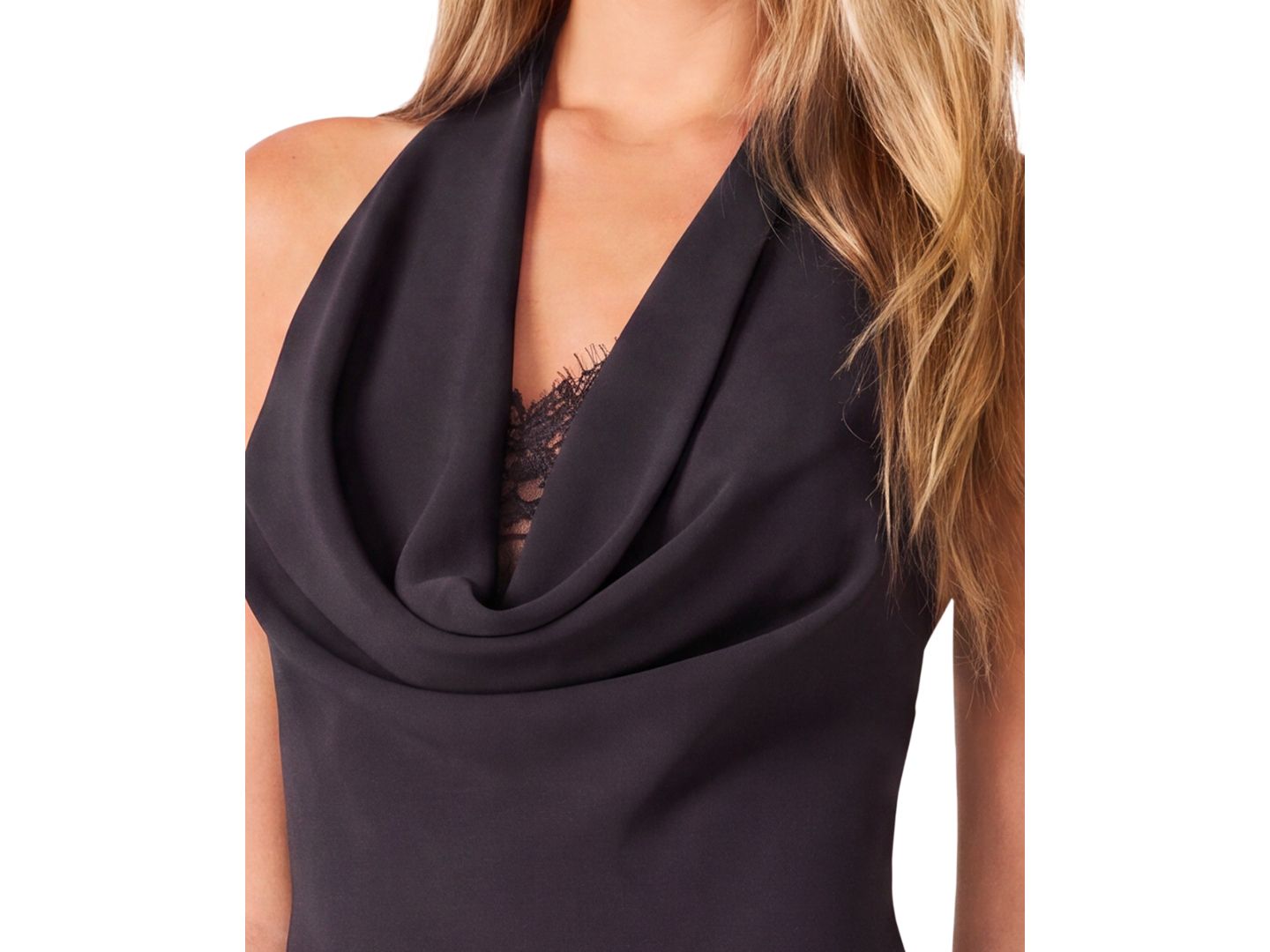 Женское платье Steve Madden A-Line Cowl-Neck Lace-Detail Mini, цвет: Чёрный — фото 3