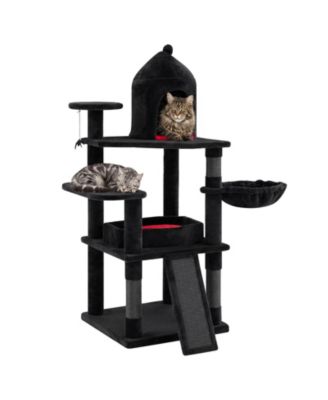 Gothic Cat Tree 50'' Large Cat Tower with House Coffin Bed Spider Hanging Ball