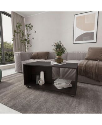 Gu Oidak Coffee Table with Open Storage and Caster Wheels, Wengue
