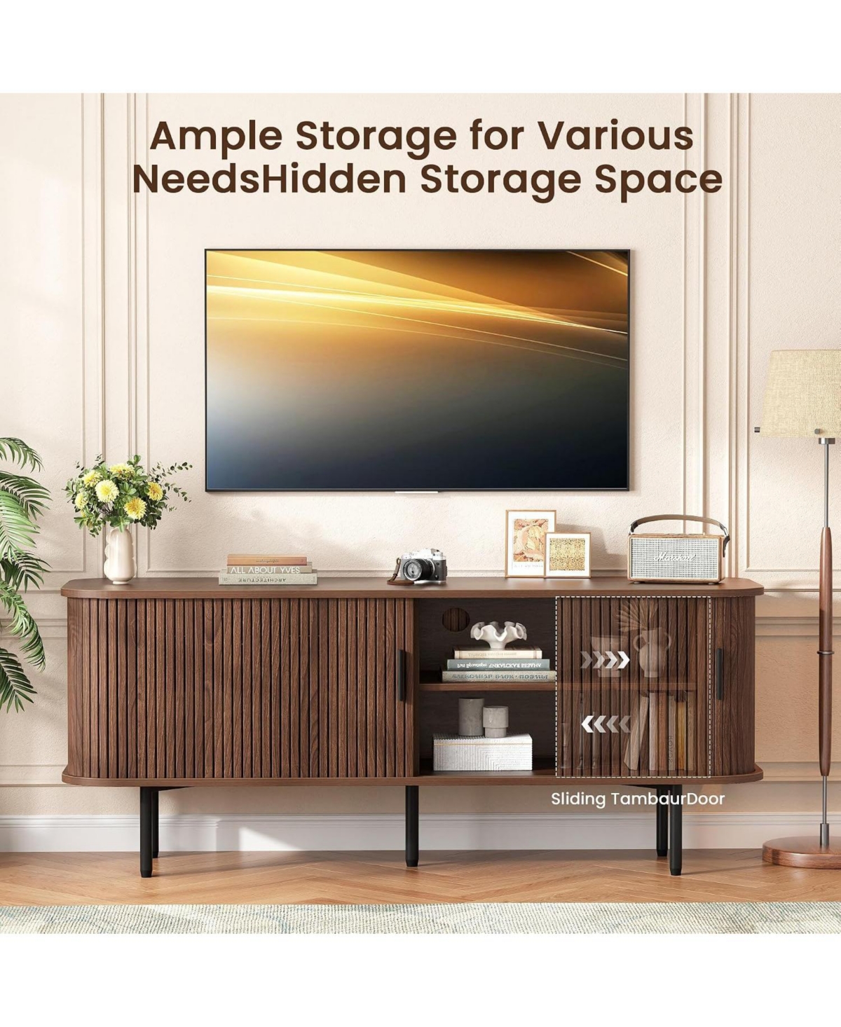 Vabches 55" W Fluted Tv Stand Buffet Sideboard Cabinet for 60" TVs with Doors and Storage for Living Room