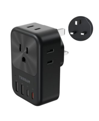 8-in-1 US to UK Travel Adapter, 4 AC Outlets + 4 USB Ports, 20W USB-C, Type G Plug for UK, Ireland and Dubai Travel