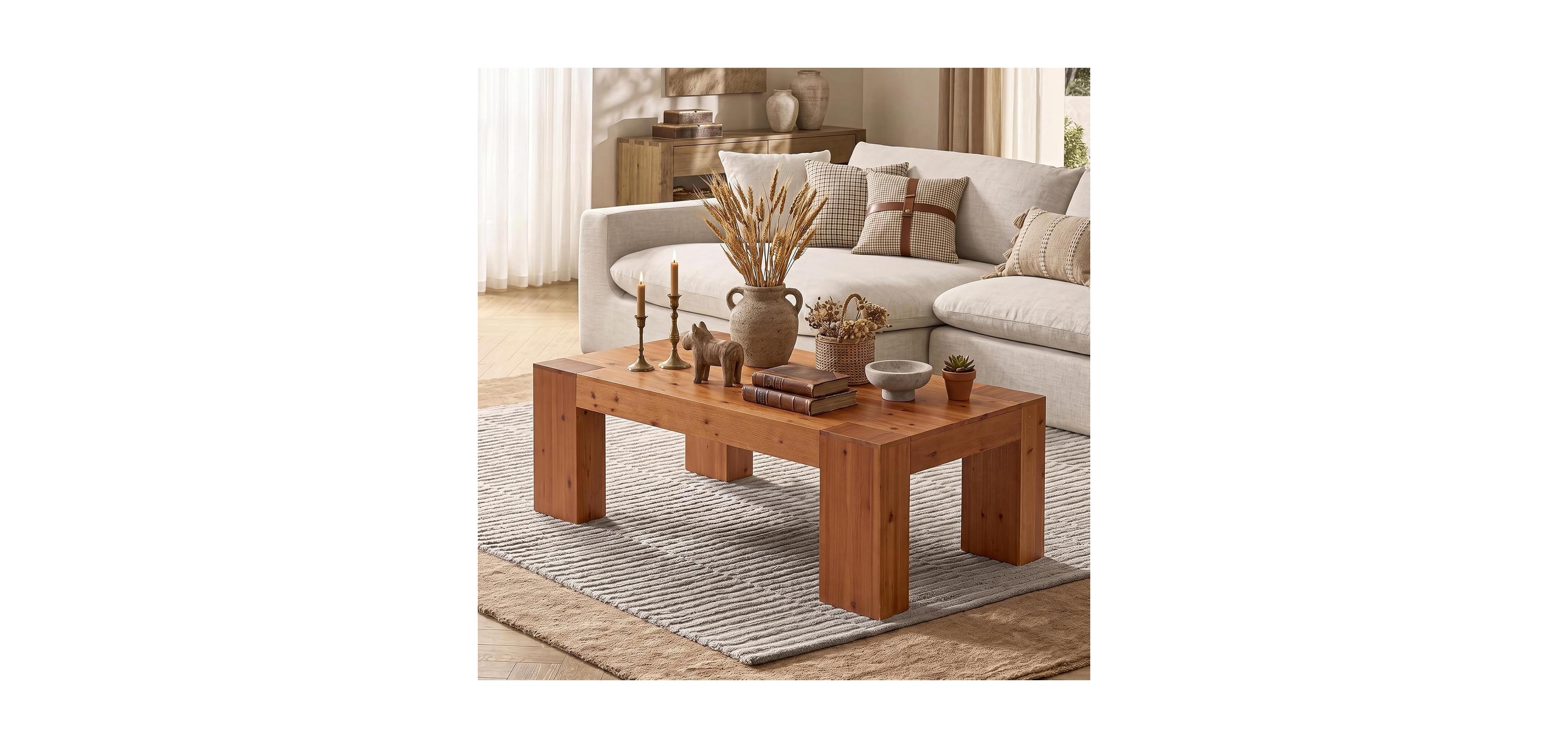Tribesigns 55.12'' Solid Wood Coffee Table, Modern Farmhouse,Rectangle