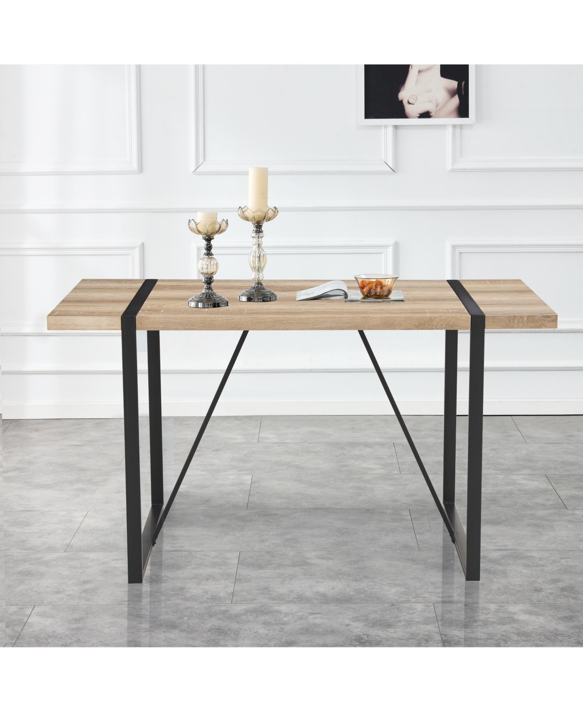 Flynama Rustic Industrial Dining Table with Thick Wood Top and Metal Legs