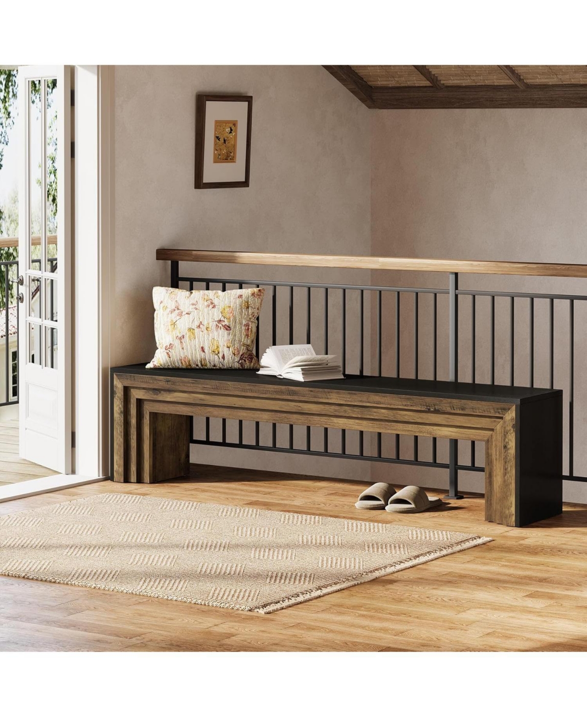 Tribesigns 71" Extra Long Entryway Bench, Modern Farmhouse Shoe Bench Wooden Indoor Seating with Layered Design for Hallway