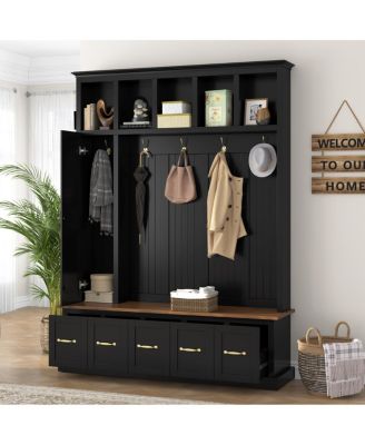 Entryway Hall Tree with Coat Hooks, Shoe Bench and Drawer Storage Cabinet