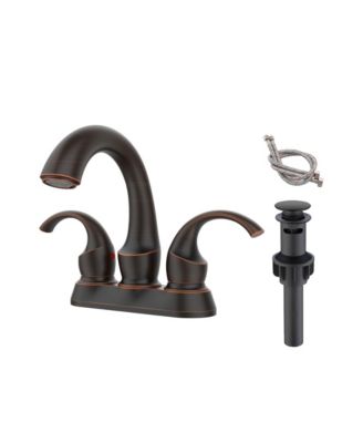 Two-Handle Centerset Bathroom Sink Faucet, High Arc Metal Vanity Faucet with Aerator and Pop-Up Drain