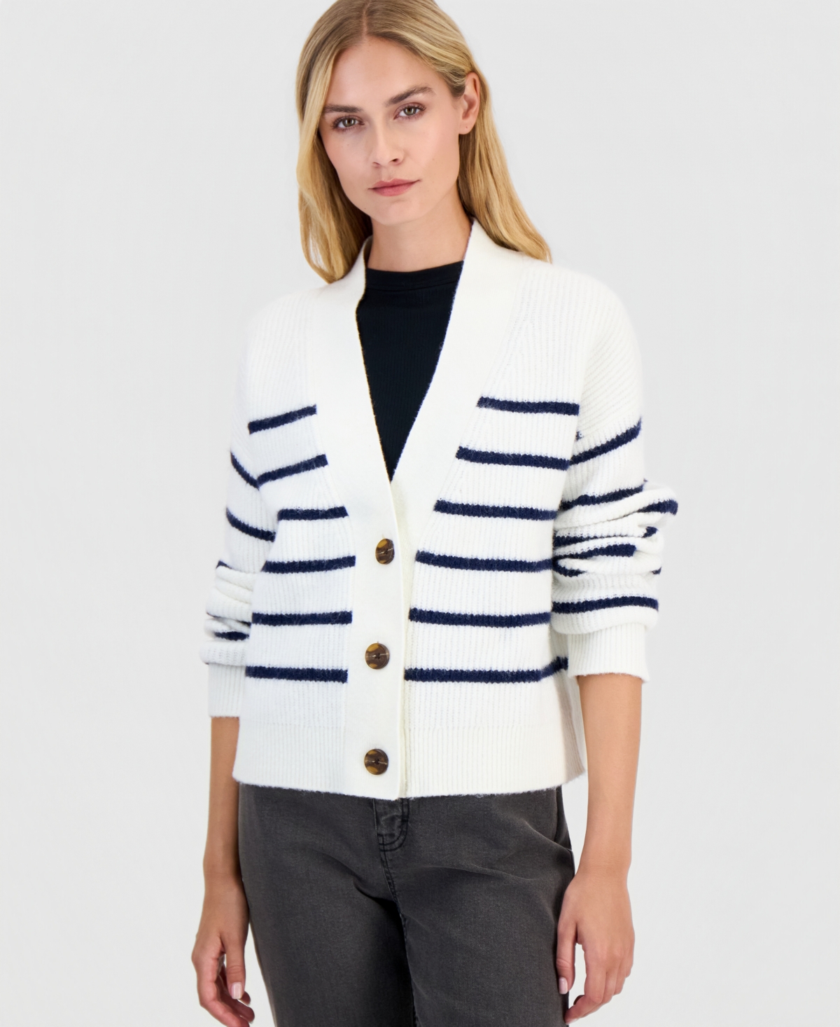 On 34th Women's 3 Button V-neck Cardigan, Macy's Exclusive In Winter Ivory Combo