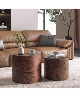 2-Piece Round Nesting Coffee and Accent Table Set, Wabi-Sabi Decor