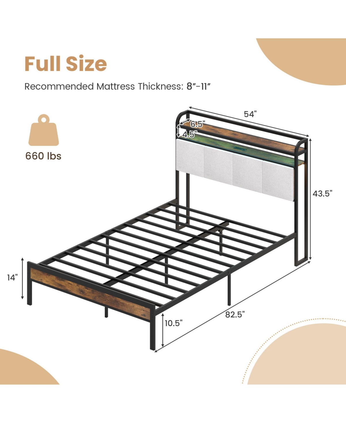 Slickblue Modern Bed Frame with Led Lighting and Charging Station