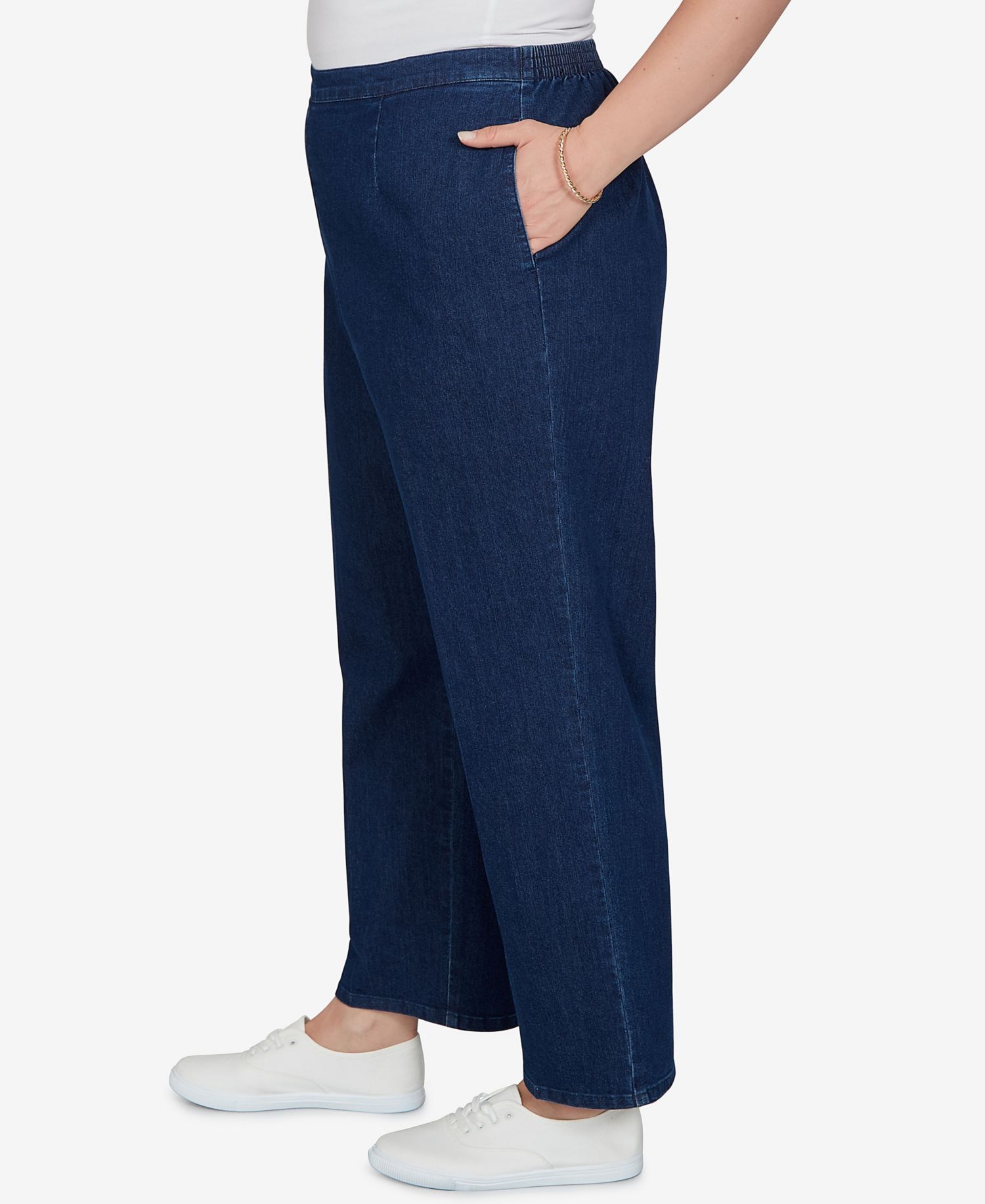 Plus Size Pull-On Mid-Rise Denim Pants