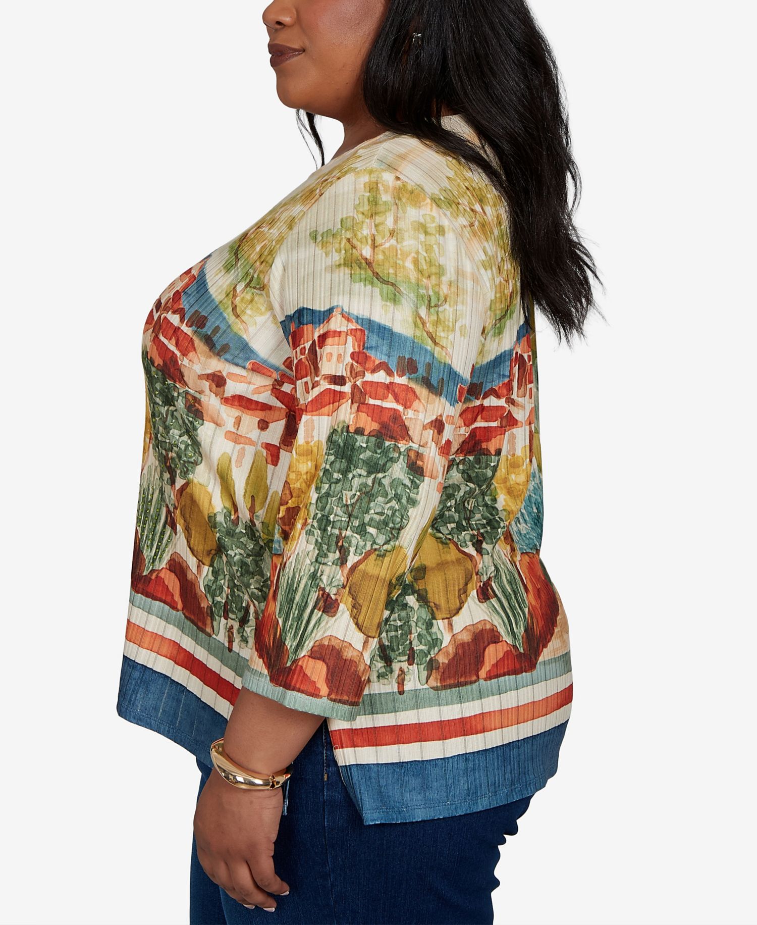 Plus Size 3/4-Sleeve Side-Slit T-Shirt
