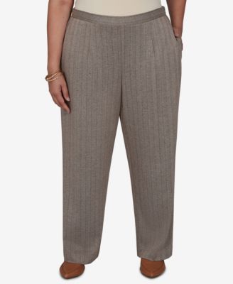 Plus Size Pull-On Pinstripe Mid-Rise Pants