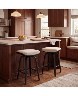 Set of 2 26" Backless Swivel Counter Stools with Flannel Saddle Seat and Bentwood Legs