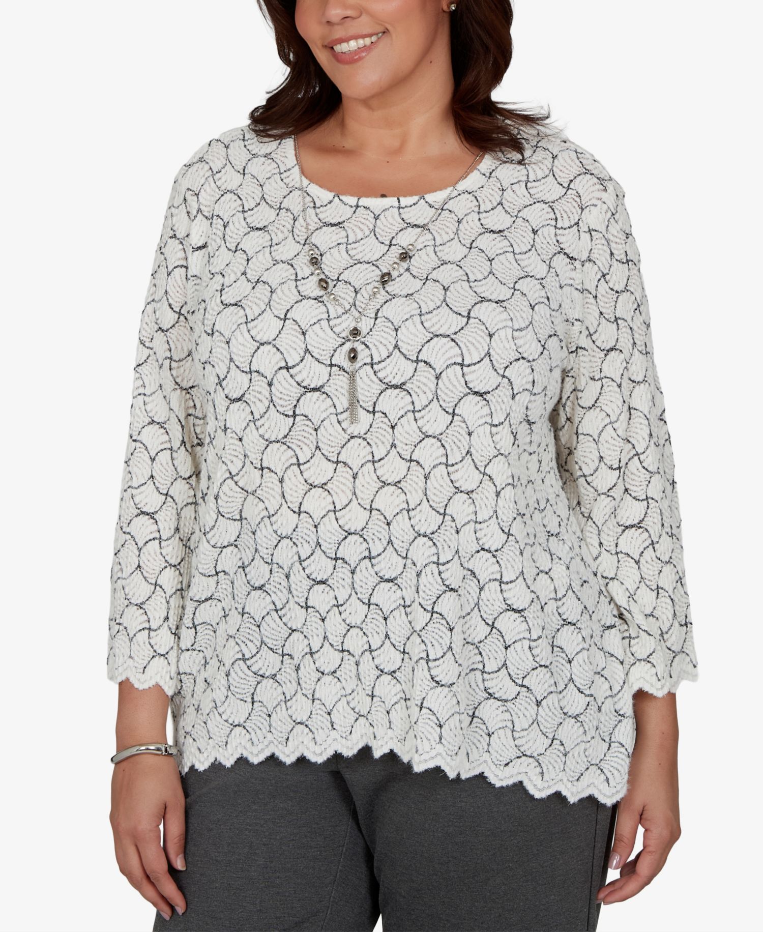 Plus Size Scoop Neck 3/4-Length Sleeves Blouse