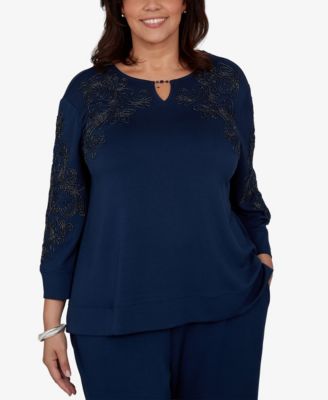 Plus Size Embellished 3/4-Sleeve Knit Top