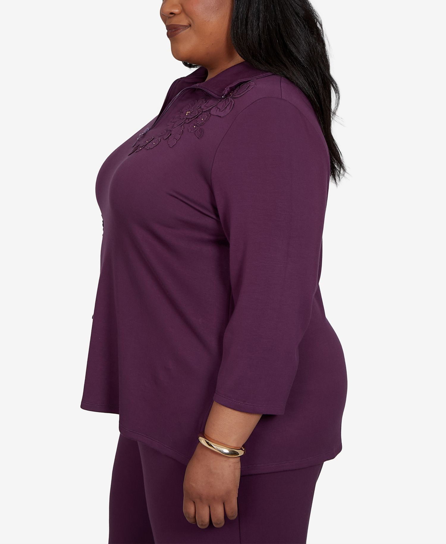 Plus Size 3/4-Sleeve Quarter-Zip Tunic Top