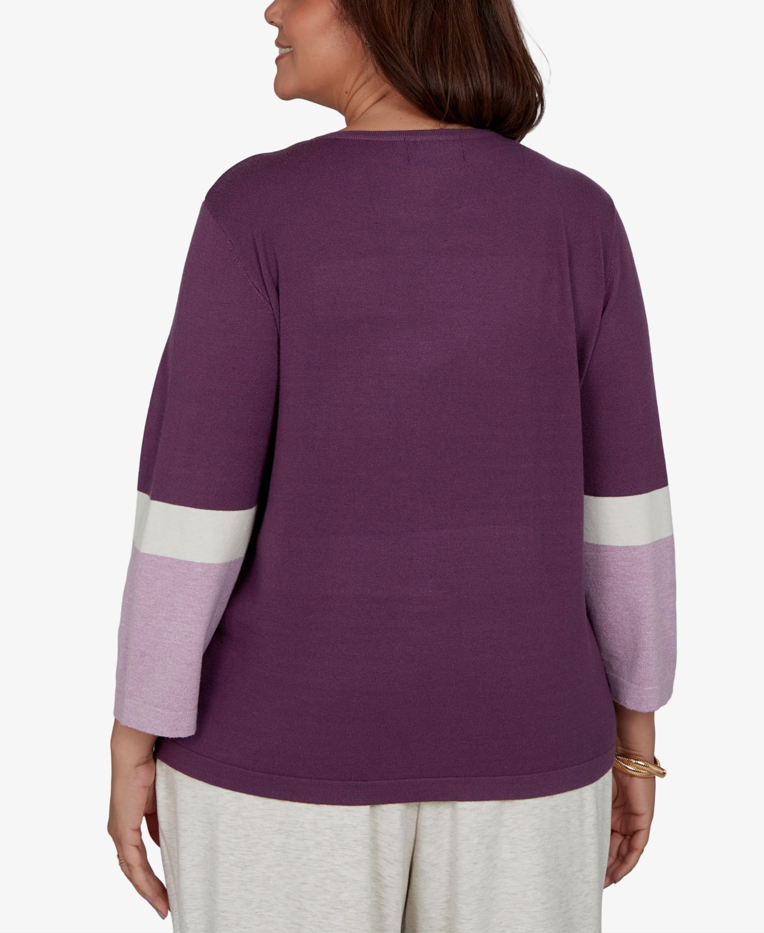 Plus Size 3/4-Length-Sleeve Colorblock Sweater
