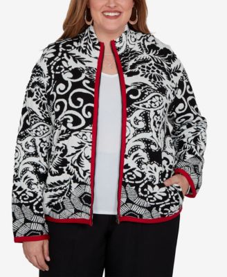 Plus Size Stand Collar Zipper-Front Short Jacket