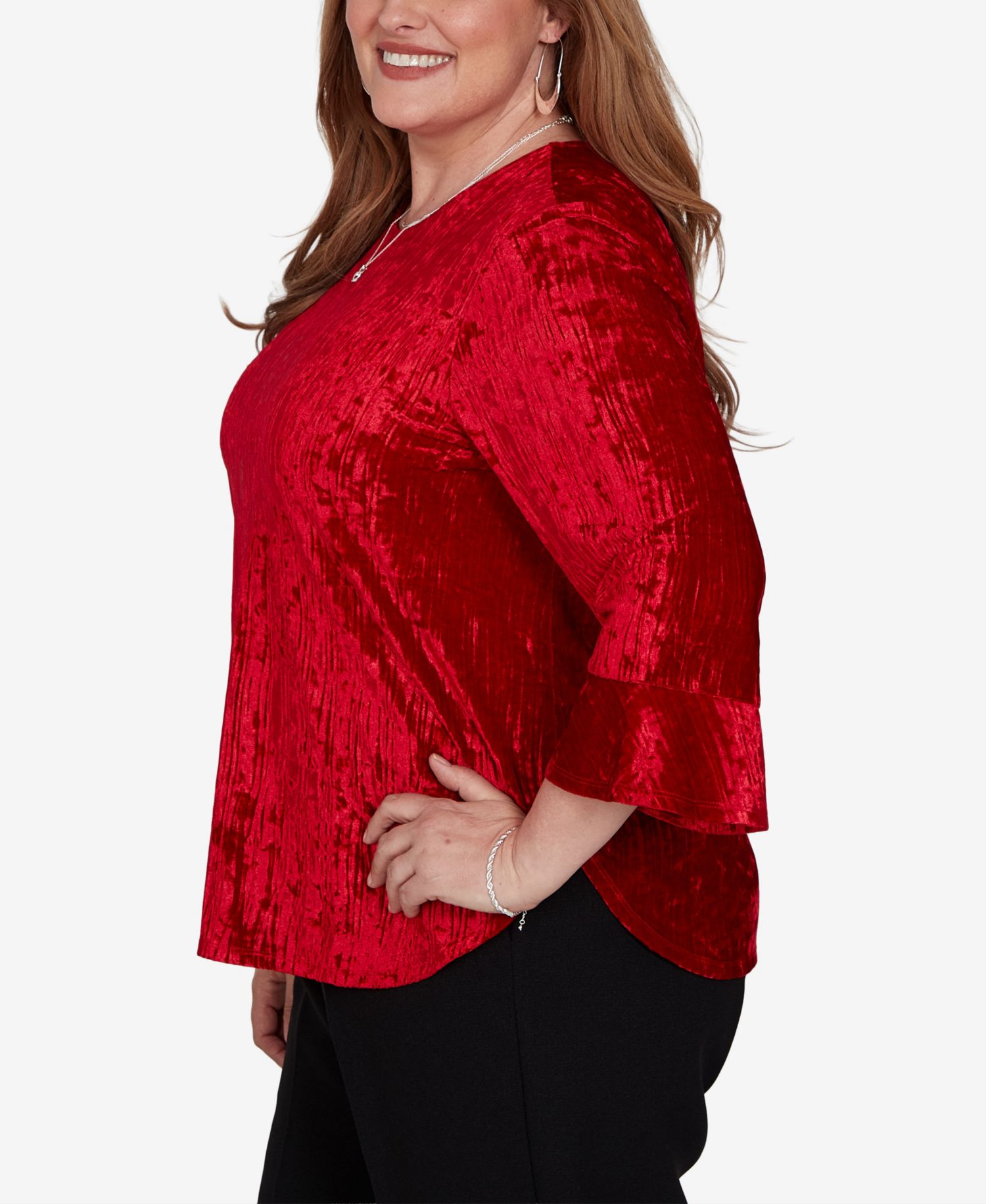 Plus Size Crushed Velvet 3/4-Sleeve Blouse