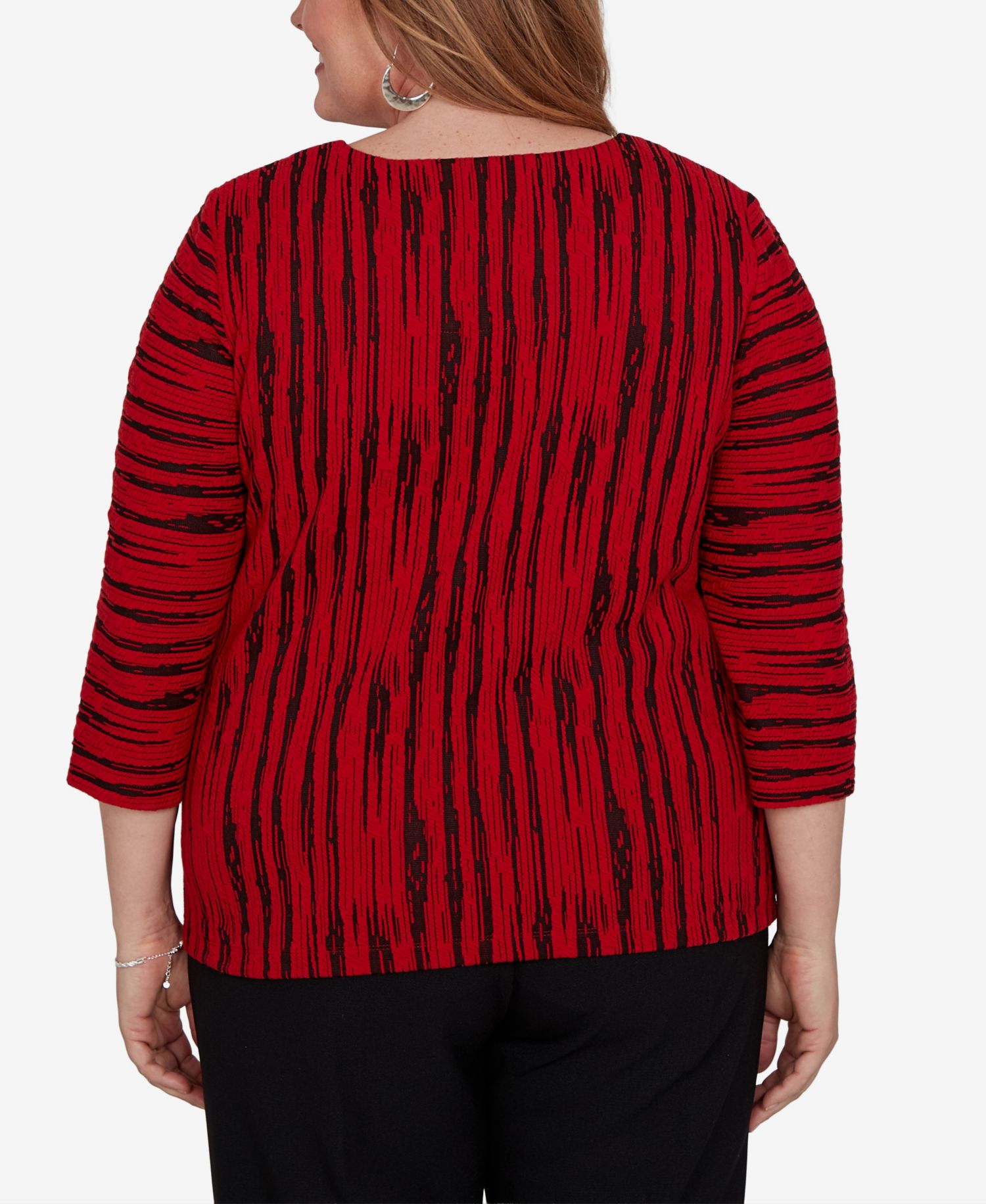 Plus Size Keyhole Neck Print 3/4-Sleeve Blouse