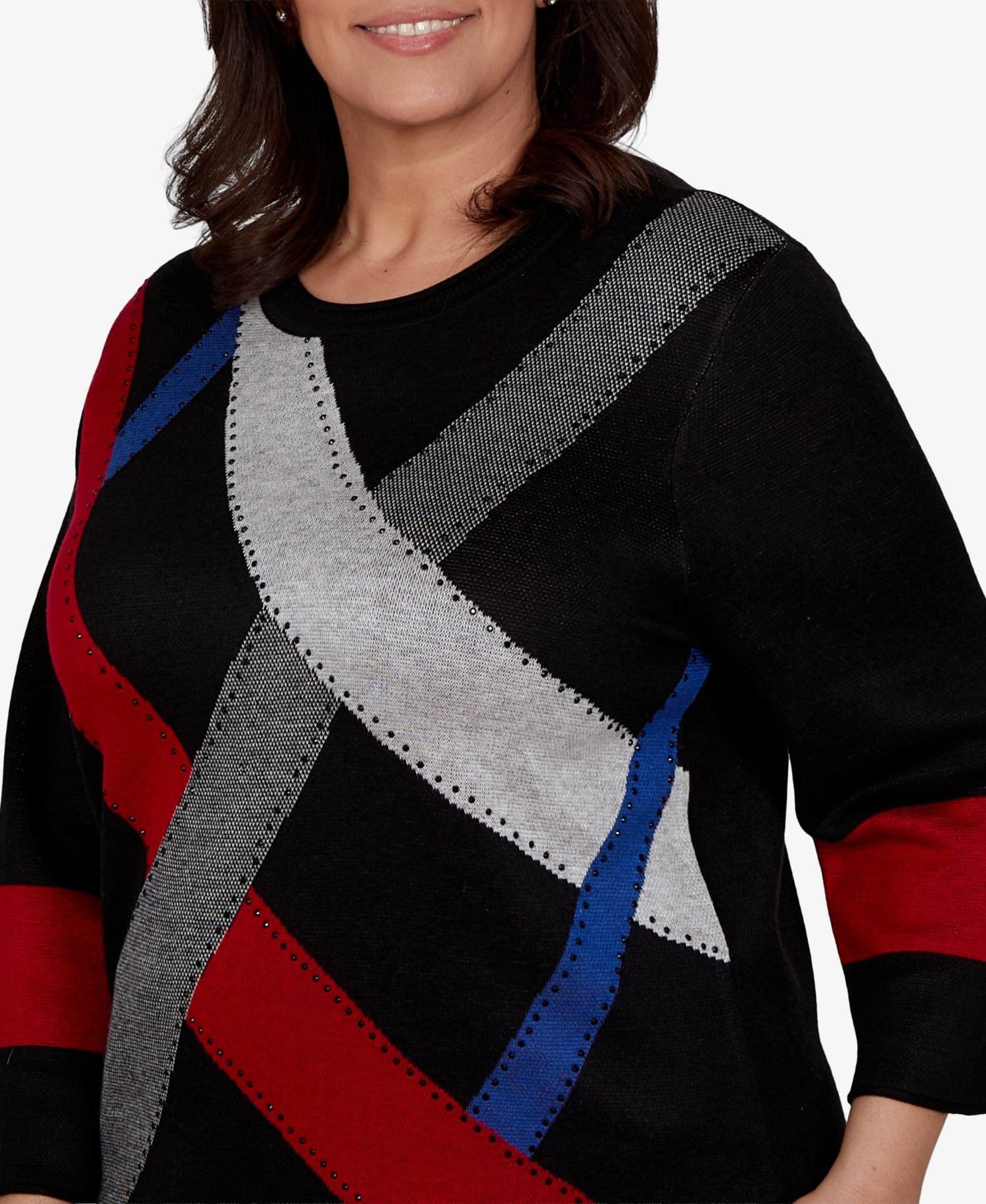 Plus Size Colorblocked 3/4-Sleeve Pullover Sweater