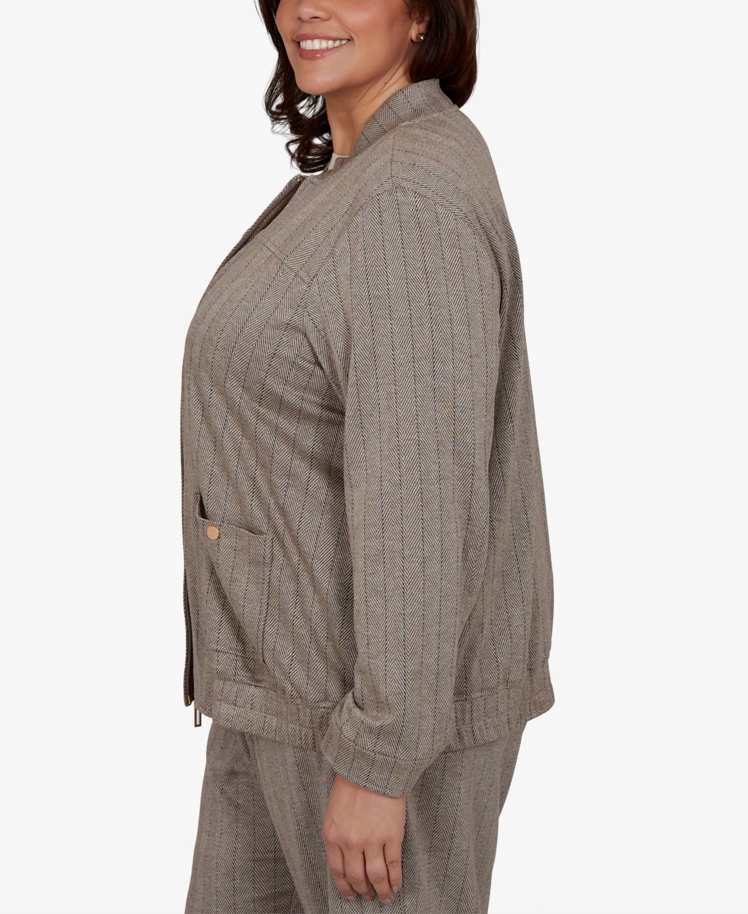 Plus Size Striped Mandarin Collar Bomber Jacket