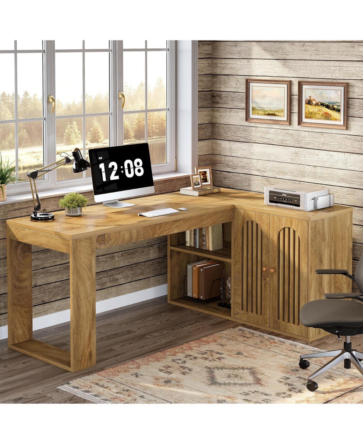 Tribesigns L Shaped Executive Desk with Storage Cabinet, Corner Desk