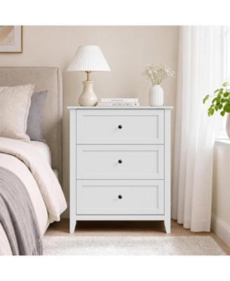 27.5" White 3-Drawer Dresser with Lacquered Finish and Gold Knobs, Modern Nightstand