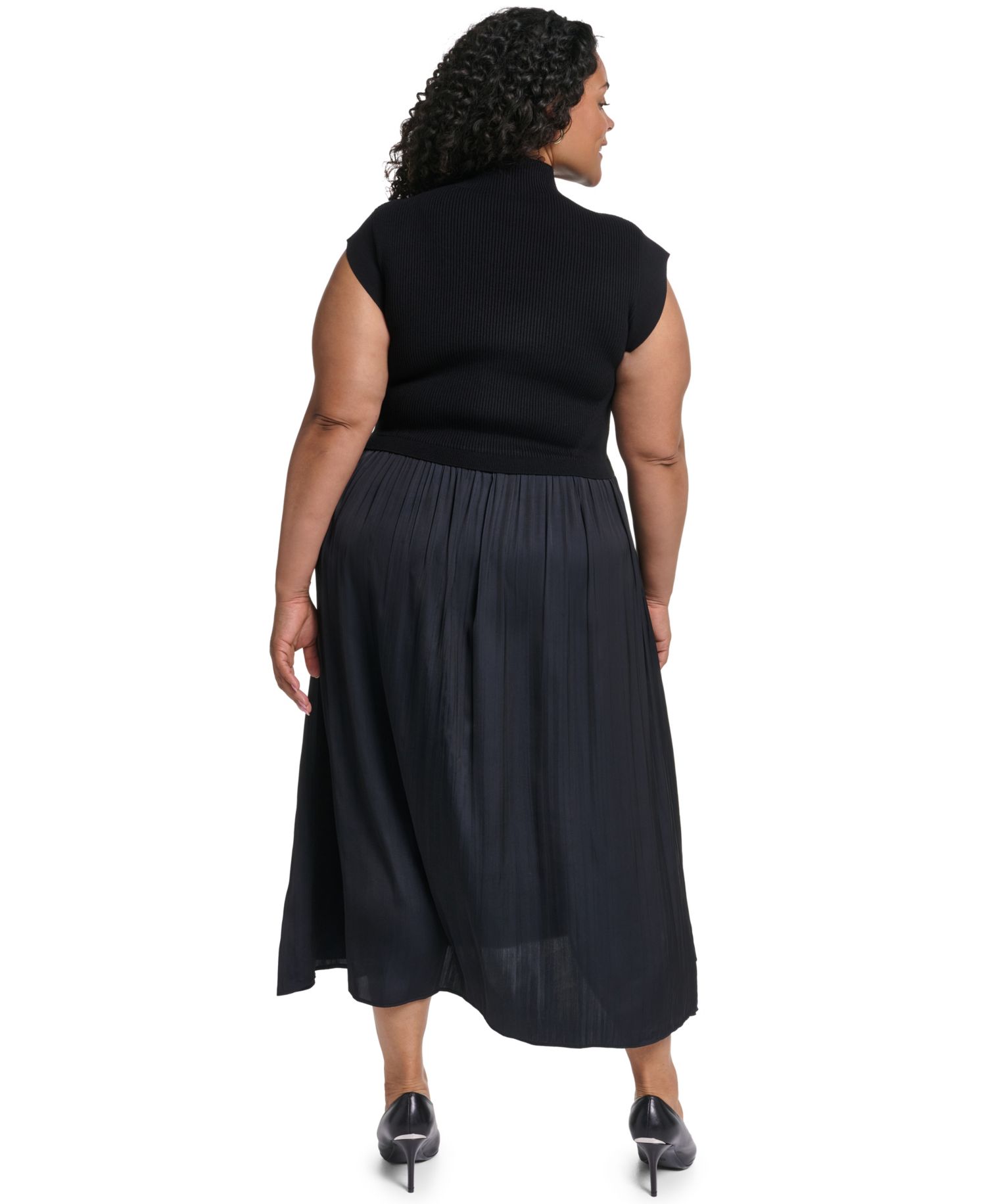 Plus Size Velvet Mock-Neck Sleeveless Dress