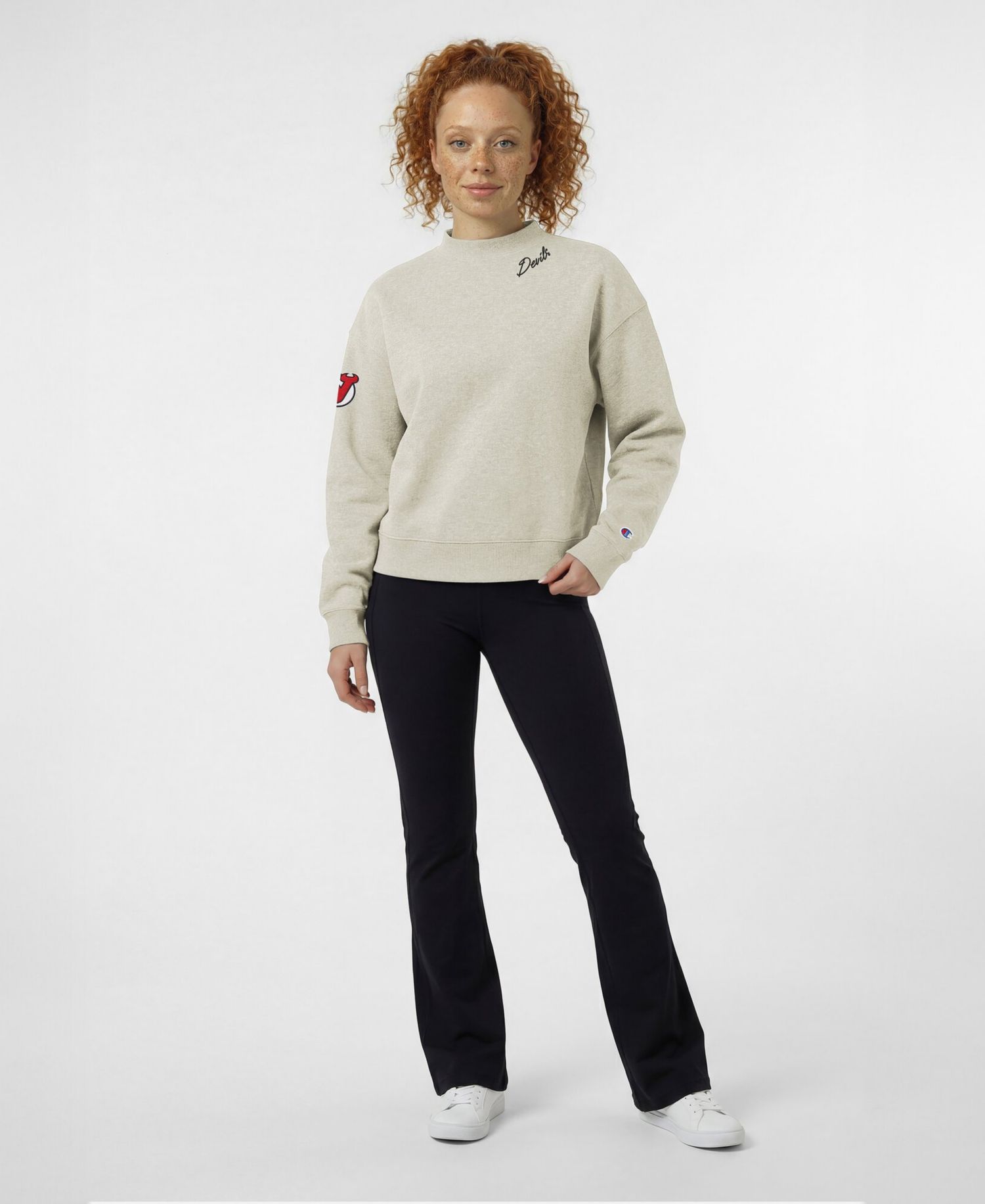 Women's New Jersey Devils Collar Script Triumph Fleece Pullover Crewneck Sweatshirt