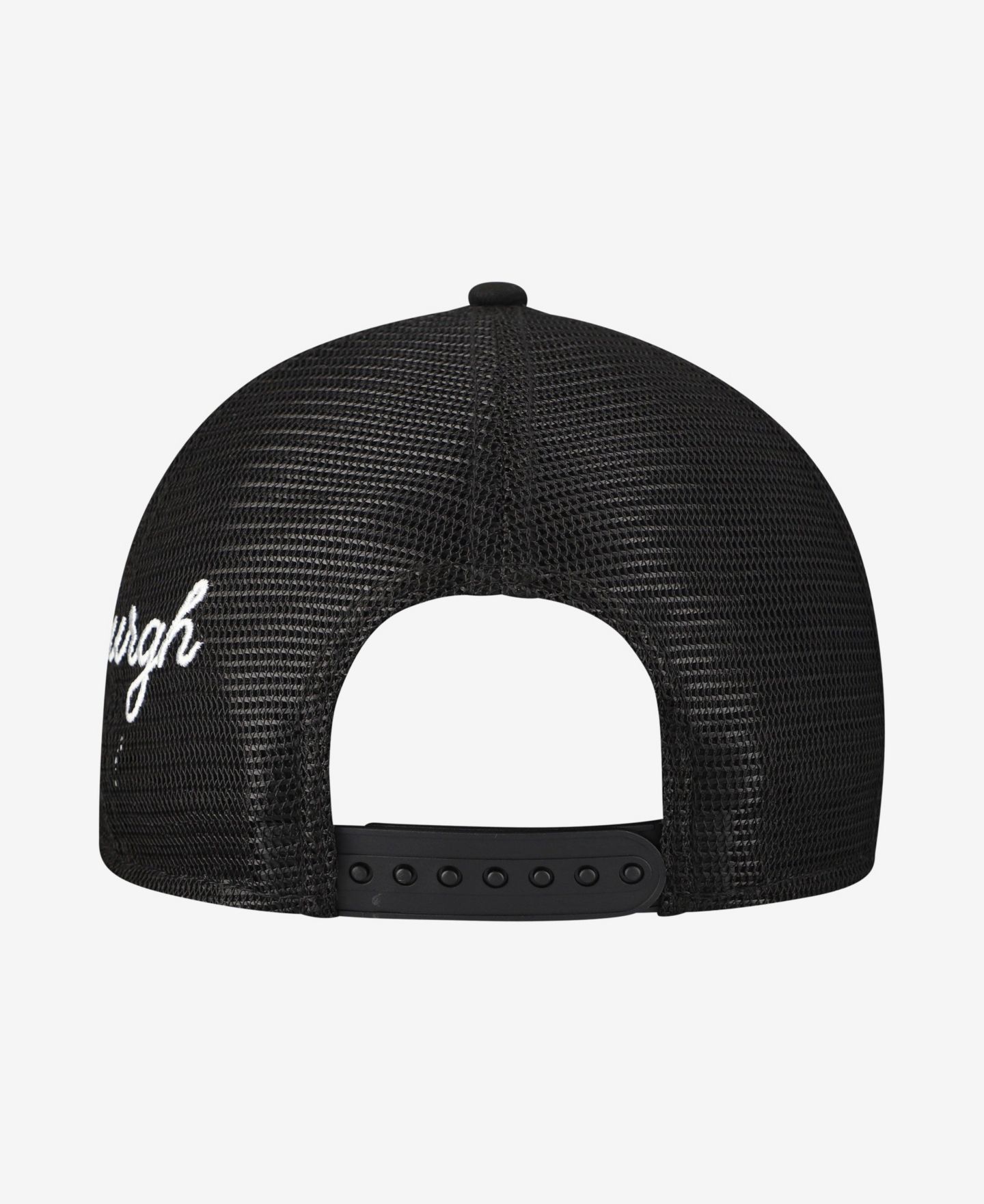 Мужская кепка New Era Black Pittsburgh Pirates Side Script 9FORTY A-Frame Trucker Adjustable Hat — фото 2