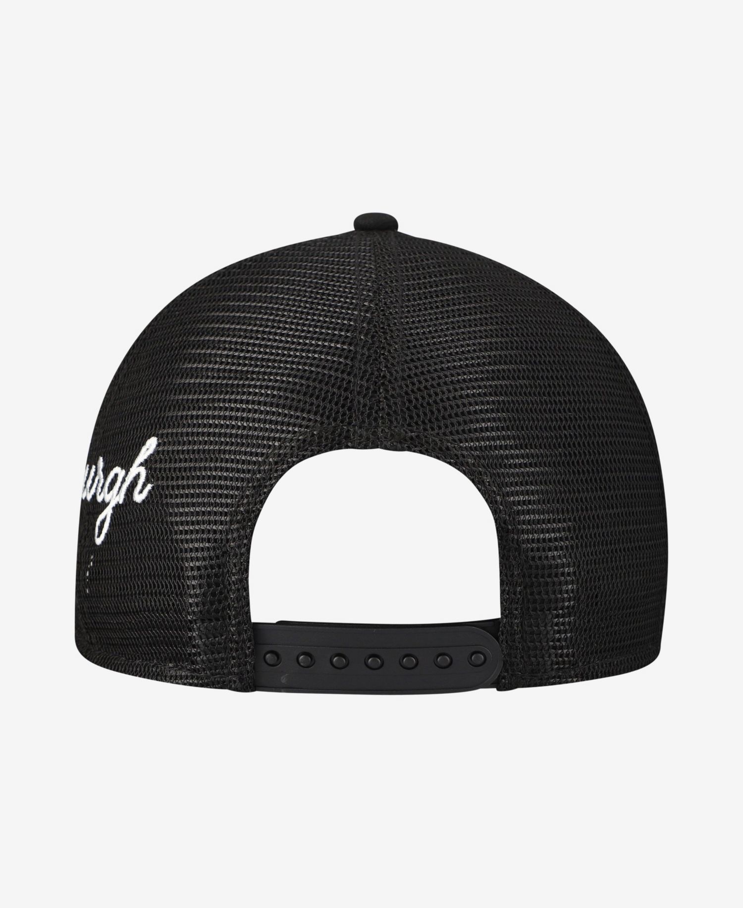 Men's Black Pittsburgh Pirates Side Script 9FORTY A-Frame Trucker Adjustable Hat